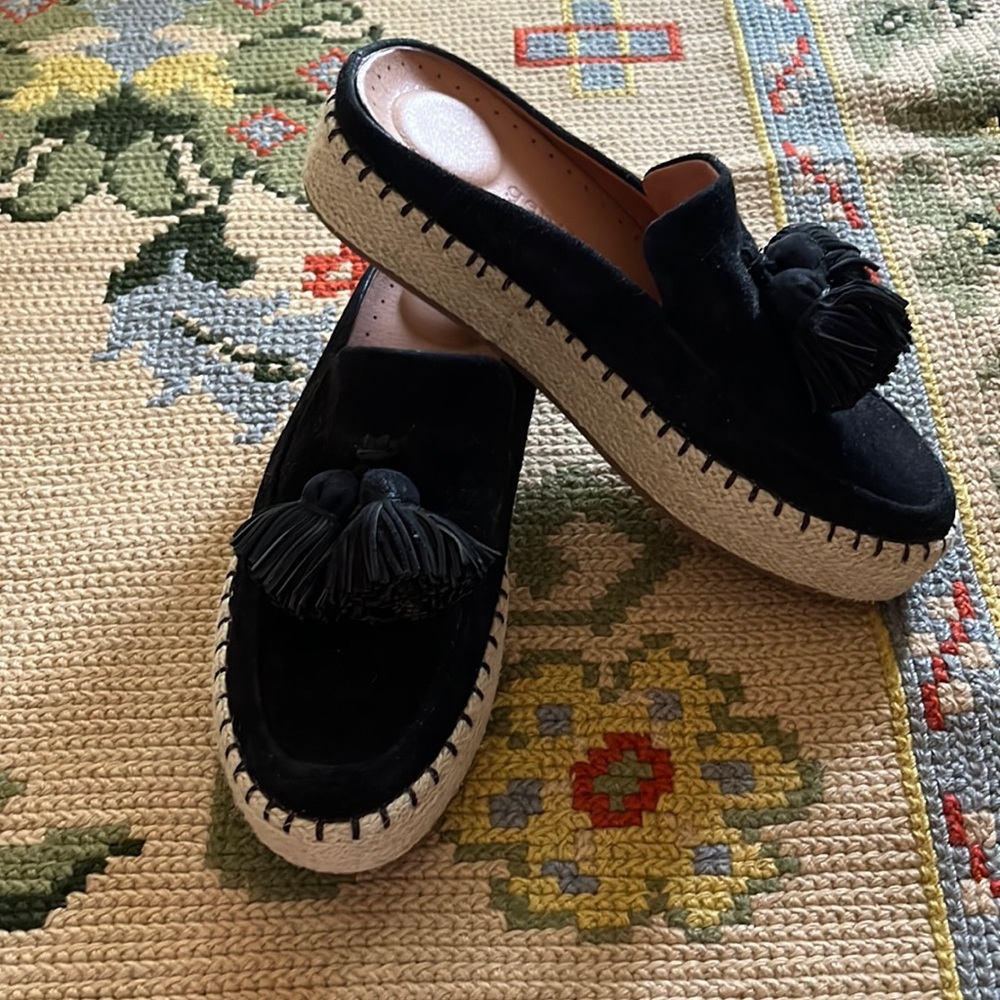 Tasseled espadrille slip on platforms